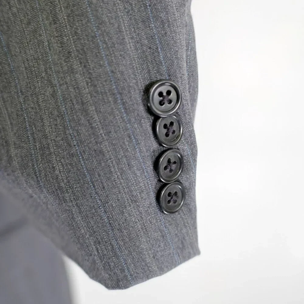Hart Schaffner Marx‎ Wool Gray W/ Blue White Striped 40R / Slim 42R Suit Jacket